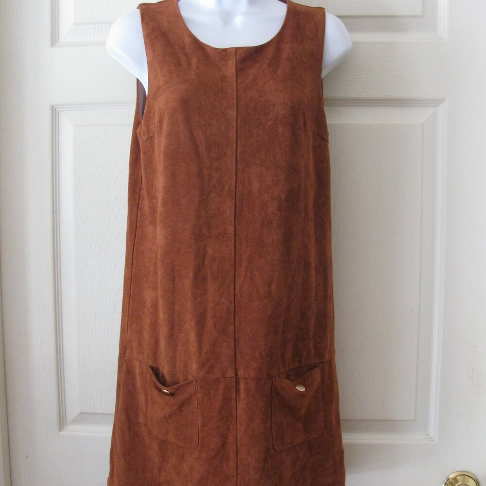 C. Luce Dress Small Brown Suede Snaps Behind Neck Super Cute Pockets Exc SALE